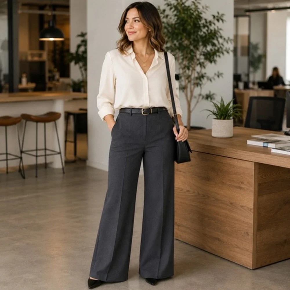 Cato Grey Wide Leg Dress Pants Contemporary Pintuck Trousers Slacks Workwear M